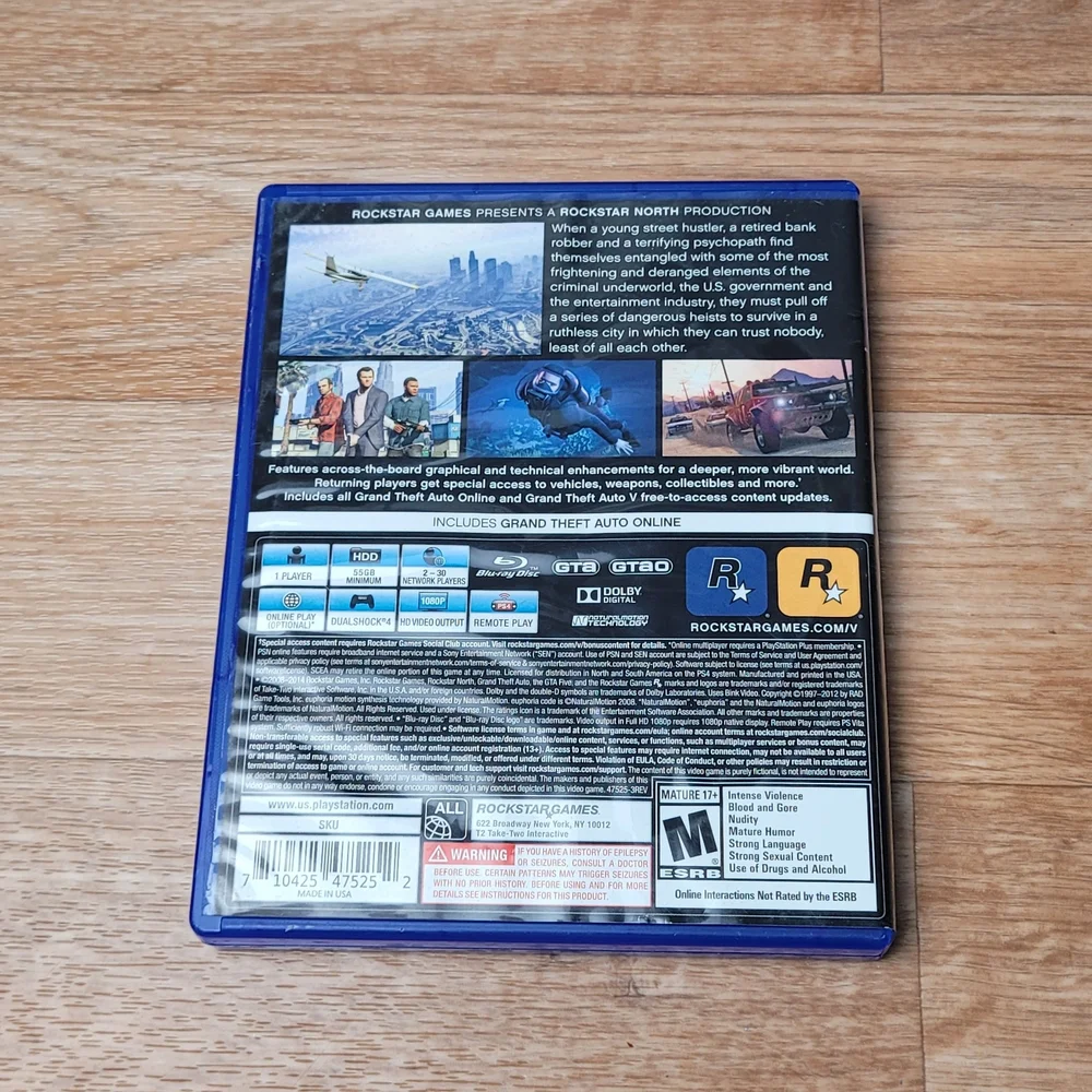 Grand Theft Auto V GTA 5 PlayStation 4 PS4 Complete Game Disc Manual USA Version